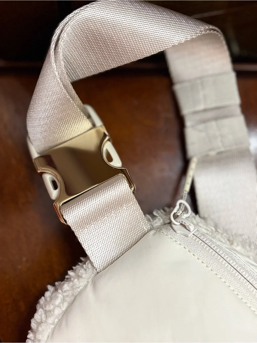 lululemon athletica Cream Sherpa Crossbody Belt Bag with Gold Accent